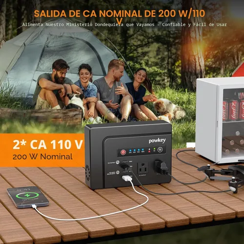 Miniatura 3 de Powkey Estación de Energía Portátil 200W, Paquete de Batería de Generador Solar Portátil 146Wh con 2 Salidas de CA de Onda Senoidal Pura/4 USB A/1