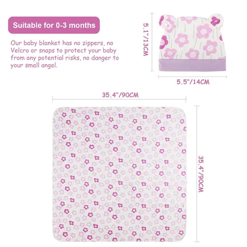 Miniatura 5 de DRESHOW BQUBO - Conjunto de gorro de algodón para bebé, manta para recién nacido, con orejas de oso, tarjeta de anuncio de nacimiento de madera