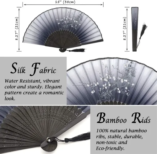 Miniatura 6 de OMyTea Abanicos de mano plegables para mujer, abanicos chinos japoneses de seda de bambú vintage, para sofocos, EDM, festival de música, fiesta