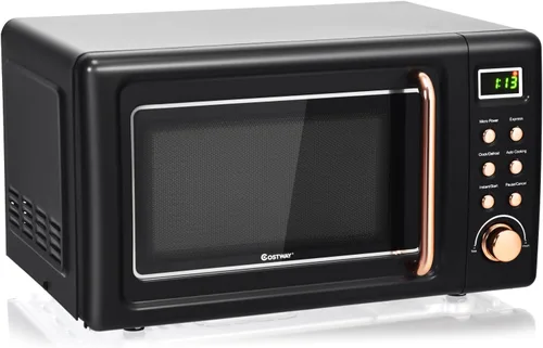 Miniatura 13 de COSTWAY horno microondas retro para encimera, 0.7 pies cúbicos, 700 vatios, alta eficiencia energética, 5 niveles de potencia, función de inicio