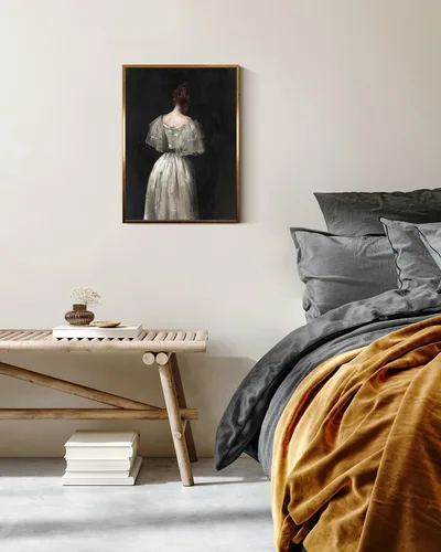 Miniatura 2 de InSimSea Arte de Pared en Lienzo Vintage con Marco Dorado Dama del Siglo XVII en Vestido Blanco Tono Oscuro 12 x 16 pulgadas, Retrato Melancólico
