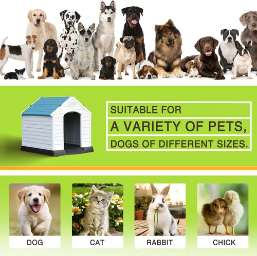 Miniatura 7 de Casa para perros, perreras para perros al aire libre, refugio impermeable para mascotas, perrera de plástico duradero para perros pequeños, medianos