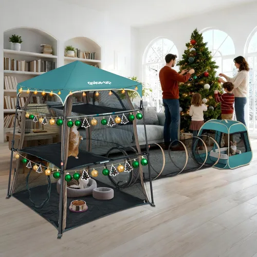 Miniatura 9 de Catio extragrande para gatos al aire libre, tienda de campaña 3 en 1 para gatos con túnel/cubo desplegable, catio portátil, tienda de campaña