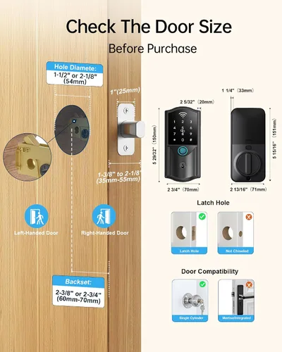 Miniatura 8 de Cerradura Inteligente WiFi para Puerta Principal – Cerrojo Electrónico de Entrada sin Llave Firstriver con Huella Dactilar Biométrica y Teclado