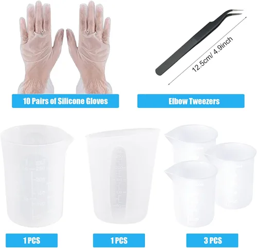Miniatura 6 de Woohome Kit de herramientas de 58 tazas medidoras de resina, kit de herramientas de resina epoxi incluye 3 estilos de taza de medición de silicona