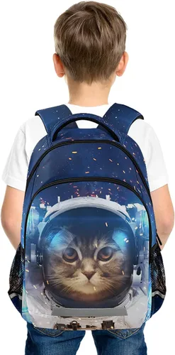 Miniatura 2 de Mochila para niños y niñas, mochila de viaje con diseño de astronauta y gato