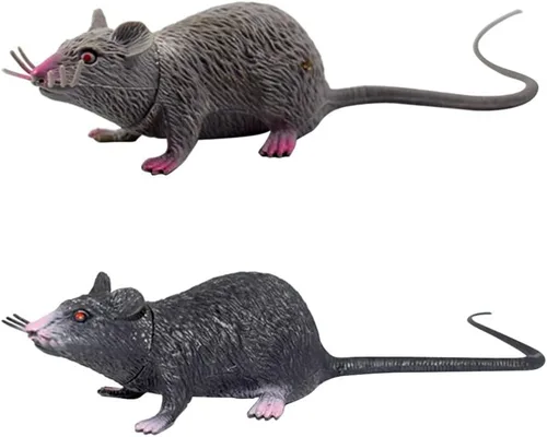 TOYANDONA Juguetes de Halloween de rata de plástico realista, 2 piezas de broma falsa rata aterradora realista para Halloween decoración de