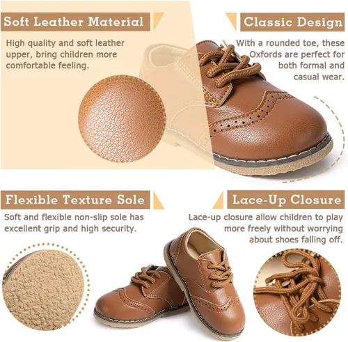 Miniatura 2 de Kannior Zapatos Oxford de piel sintética para niños y niñas, zapatos de vestir de boda para niños pequeños, con cordones, suela de textura
