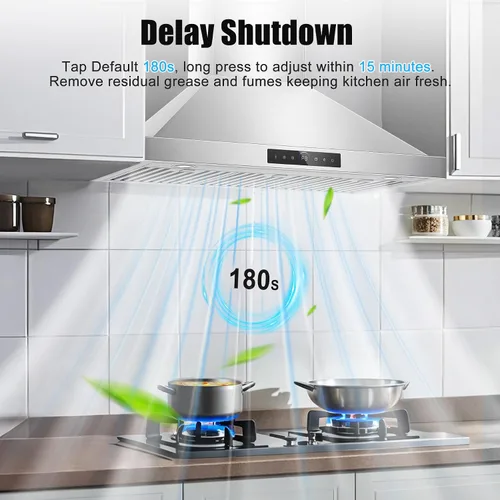 Miniatura 7 de Campana extractora de pared de 36 pulgadas, 1200 CFM con control de gestos y táctil de 4 velocidades, campanas de ventilación de cocina con Montaje