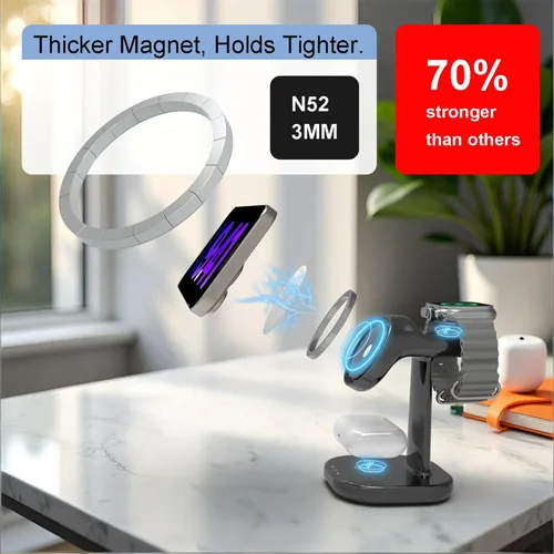 Miniatura 4 de Estación de carga inalámbrica 3 en 1 para soporte de cargador Magsafe, cargador magnético de teléfono para iPhone, Apple Watch, para Airpods
