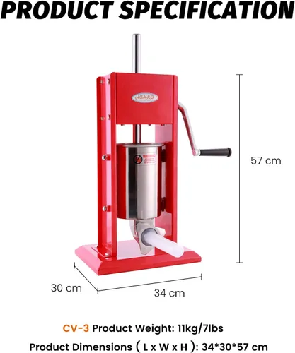 Miniatura 3 de Hakka - Máquina de salchichas vertical de acero inoxidable (7 libras/3 litros (CV-3))