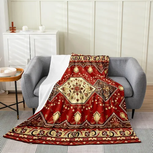 Miniatura 19 de Erosebridal Manta Bohemia de Tiro 40x50 Pulgadas, Retro Azul Amarillo Degradado Rojo Floral Bohemio Tribal de Vellón, Vintage Antiguo Enrejado
