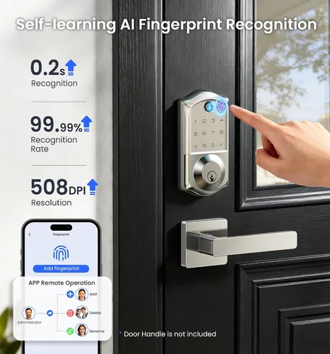 Miniatura 5 de Veise VE017G - Cerradura de puerta de entrada sin llave Wi-Fi, control remoto de aplicación y control de voz, cerraduras inteligentes de huellas