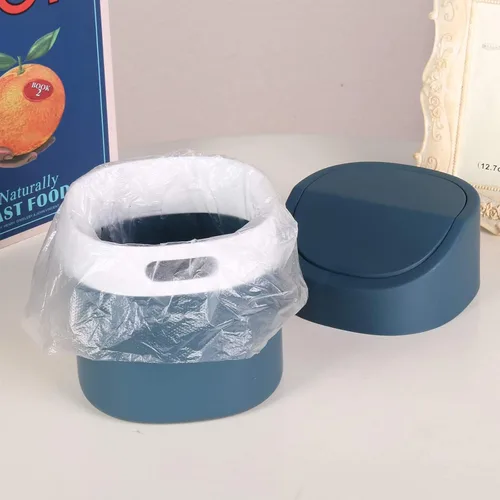 Miniatura 2 de Mini bote de basura con tapa para escritorio, pequeño bote de basura para tocador de baño, escritorio, mesa o mesa de centro, desecha rondas