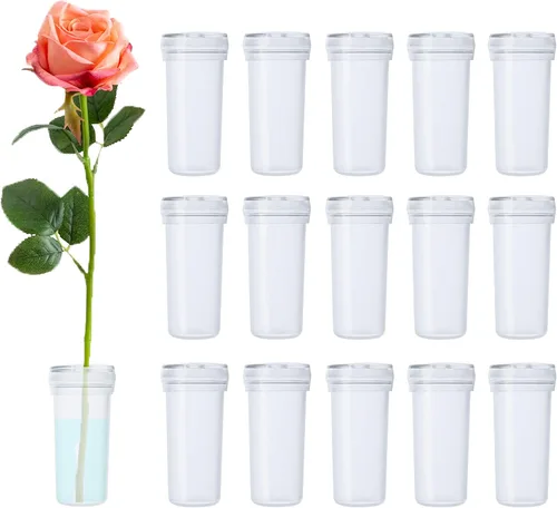 BEADNOVA Tubos de agua florales de plástico de 1.6 pulgadas para viales de flores con tapas para decoración de arreglos florales (transparente, 20