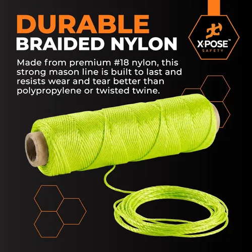 Miniatura 5 de Xpose Safety Green Mason Line String - Cuerda de nailon trenzado #18 - Línea de construcción duradera de 275 pies para herramientas de mampostería