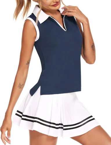 HOTLOOX Camiseta polo de golf sin mangas para mujer, verano 2024, UPF 50+, cremallera, cuello en V, camiseta sin mangas S-XXL