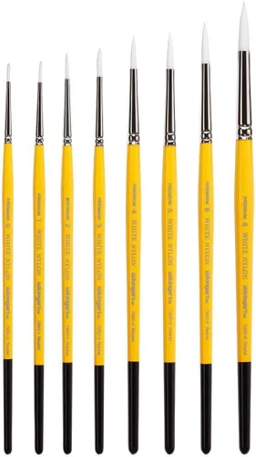 KINGART Gold Grip 7950 Series Juego de pinceles redondos para artistas, pelo sintético de nailon blanco para pintura facial, tela, cerámica, mango