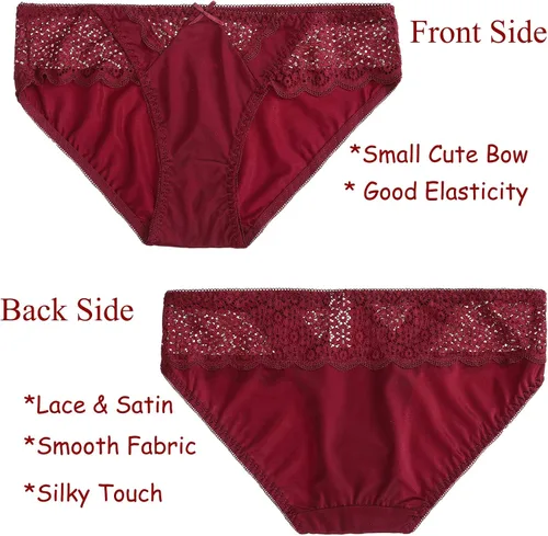 Miniatura 5 de BIONEK Ropa interior sexy para mujer, bikini de satén, ropa interior de encaje sedoso, hipster, paquete de 6