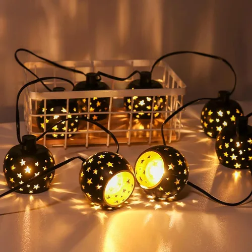 Miniatura 3 de Vigdur Guirnalda de luces tipo farol, tira de luces de estrella enchufable con 10 bombillas G40 transparentes y pantallas de plástico de estrella