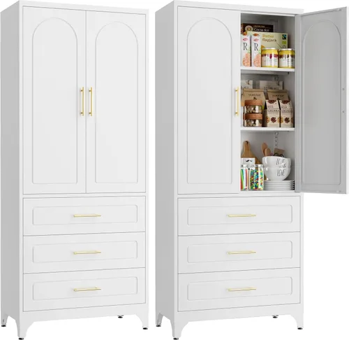 Miniatura 19 de SteeLoong - Gabinete de almacenamiento de metal con cajones, gabinetes de despensa negros de 75 pulgadas para almacenamiento de cocina con 3
