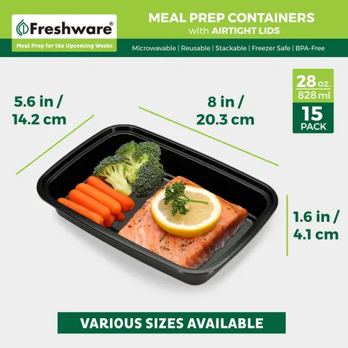 Miniatura 3 de Freshware - Contenedores de preparación de comida [15 unidades] con 1 compartimento para almacenar comida, con tapas, caja Bento, libre de bisfenol
