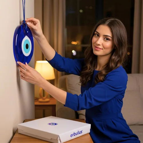 Miniatura 2 de Adorno colgante de pared de cristal azul de ojo turco de 3 pulgadas, decoración contra el mal de ojo, amuleto turco hecho a mano, amuleto