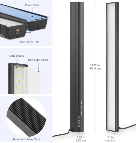 Miniatura 5 de Paquete de 2 barras de luz LED de video con soporte de trípode de 62.99 pulgadas/filtro de color, regulable 2500K-8500K luz de estudio kit