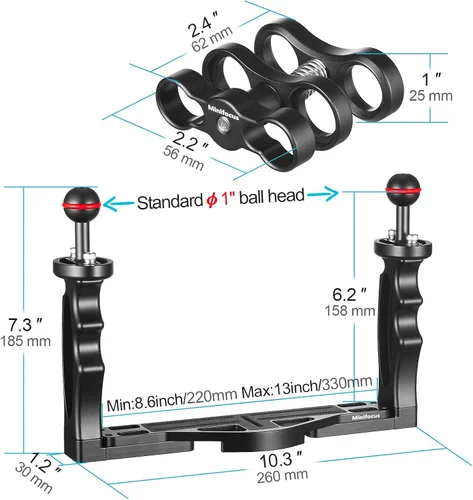 Miniatura 3 de MINIFOCUS Soporte de bandeja para mango de cámara subacuática, soporte estabilizador de video de aleación de aluminio extensible con soporte