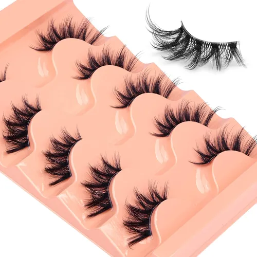 Miniatura 5 de Medias Pestañas de Aspecto Natural Ojo de Gato Pestañas Postizas Vaporosas 3D de Visón Sintético Banda Transparente Pestañas de Tira Esponjosas por