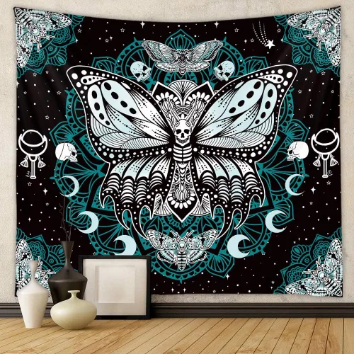 Naykow Tapiz gótico con diseño de mandala de mariposa, diseño hippie, diseño hippie, para dormitorio, estético, horizontal, vintage (40 x 30