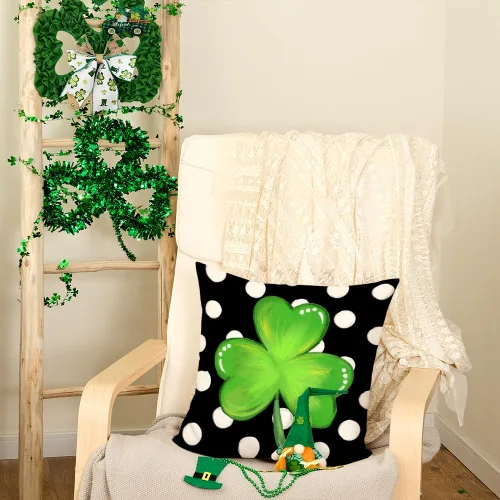 Miniatura 3 de AACORS Funda de almohada del Día de San Patricio de 16 x 16 pulgadas, decoración de trébol de lunares, funda de cojín de primavera para el sofá