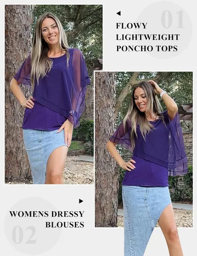 Miniatura 3 de SeSe Code Blusas elegantes de malla para mujer, poncho fluido, camisas casuales elegantes