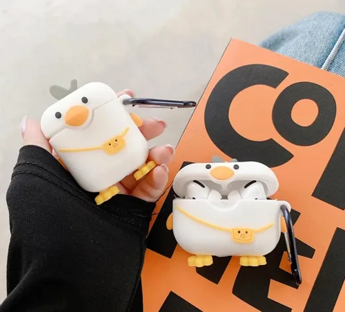 Miniatura 7 de Linda Funda de Pato para Airpod de 2ª y 1ª Generación, Divertida Funda de Airpods 3D de Dibujos Animados Kawaii con Kit de Limpieza y Llavero