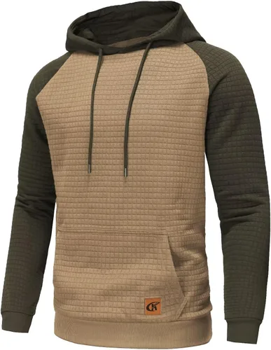 Miniatura 2 de Sudadera de manga larga para hombre, con capucha con cordón, de jacquard a cuadros, estilo informal y hípster, con bolsillo de canguro