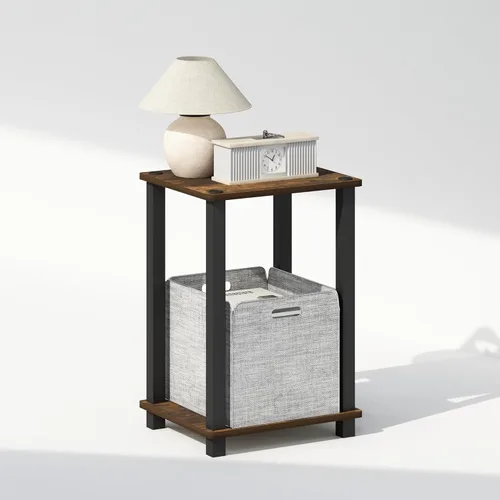Miniatura 3 de Furinno Mesa de Noche Simplista, Mesita de Noche Pequeña de 2 Niveles con Estante Abierto, Mesa de Cabecera de Montaje sin Herramientas, Mesa