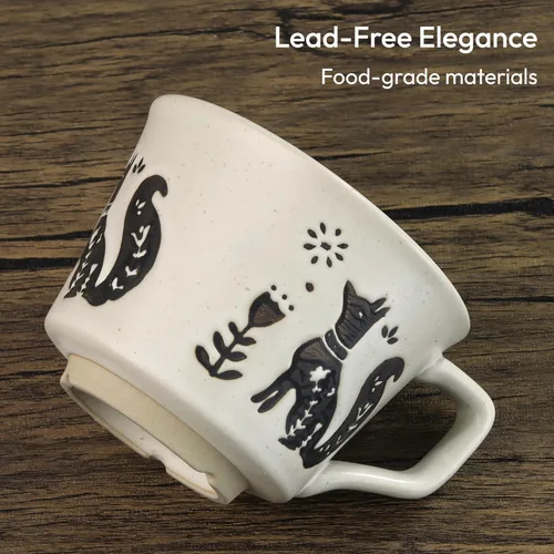 Miniatura 4 de Taza de Café de Cerámica, Taza de Té Única y Novedosa de 12 oz con Asa, Taza de Gres para Té Moca Latte Capuchino Espresso (Zorro)