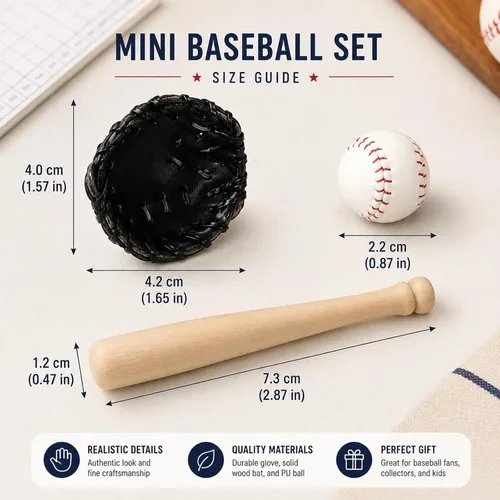 Miniatura 2 de LOGOFUN Miniatures Sports Baseball Kits Mini Bate de Bate de Béisbol Juguete Miniatura Bate de Béisbol Guante y Pelota para Accesorios de Casa