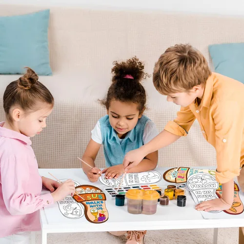 Miniatura 4 de Dvbonike 24 piezas de manualidades para escuela dominical para niños, colorea tu propio kit de manualidades "Jesús camina con nosotros" de huellas