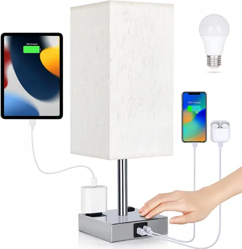 Miniatura 9 de Lámpara de mesita de noche con puertos USB - Lámpara de mesa con control táctil para dormitorio con puertos de carga USB C+A y tomas de corriente