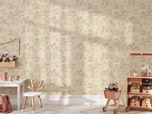 Miniatura 4 de Papel tapiz de dibujo floral beige Mural floral de acuarela extraíble Papel tapiz autoadhesivo floral pastel