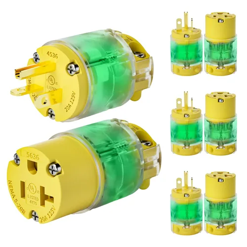 Miniatura 14 de 1 paquete de extremos de repuesto para cable de extensión de 20 amperios iluminados 120-125 voltios, NEMA 5-20R, 2 polos 3 cables, hoja recta