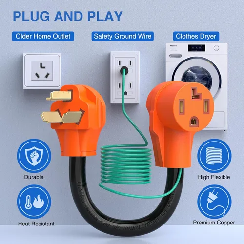 Miniatura 2 de Nilight Cable adaptador de secadora de 30 amperios a 30 amperios, 3 clavijas, 125 V, 3750 W, cobre puro, salida de secadora a nueva secadora