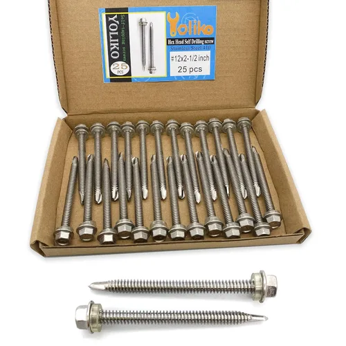 Miniatura 8 de Tornillos autoperforantes con cabeza hexagonal de arandela #14 x 3 (1 a 3 pulgadas), acero inoxidable 410, tornillos Tek de chapa autorroscantes, 25
