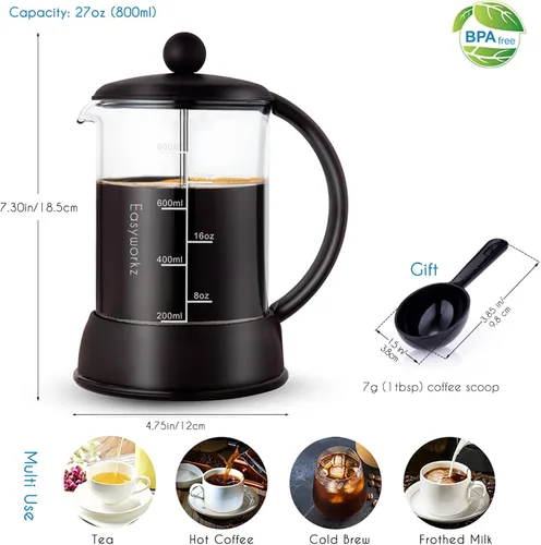 Miniatura 2 de Easyworkz Eclipse French Press Cafetera de 12 onzas con vidrio de borosilicato