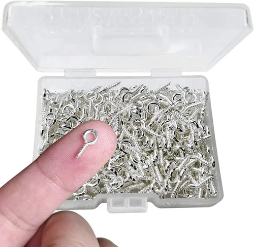Miniatura 8 de 300 mini clavijas de ojo de tornillo, 10 ganchos de 0.197 in, tornillos autorroscantes para artes y manualidades, botellas con parte superior