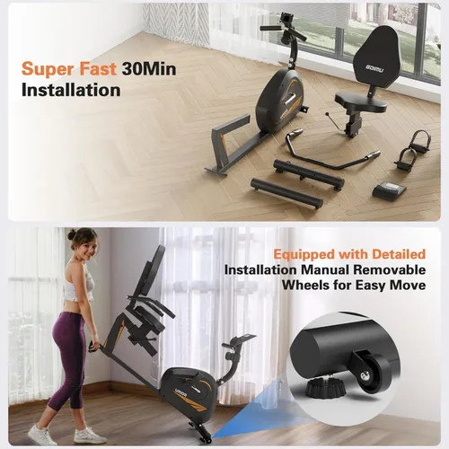 Miniatura 7 de Recumbent Exercise Bike, Stationary Bikes for Home Magnetic Recumbent Bike with Adjust Seat for Adults Seniors, 300LB Capacity & 8-level Resistance