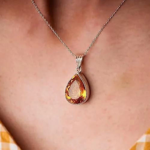 Miniatura 3 de Collar de topacio amarillo, colgante de mujer de topacio amarillo. Collar de topacio amarillo de pera. Colgante de topacio amarillo plateado. Collar
