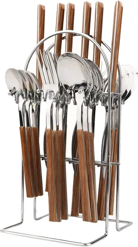 Miniatura 8 de Juego de cubiertos de 24 piezas con soporte, utensilios de acero inoxidable con mango negro, un juego completo de cubiertos para la mayoría