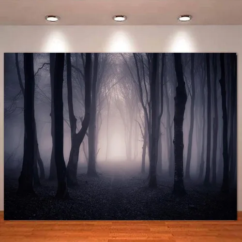 Miniatura 6 de Telón de fondo de bosque oscuro brumoso de 7 x 5 pies para decoración de fiesta de Halloween, noche de Halloween, fondo de fotografía de bruja